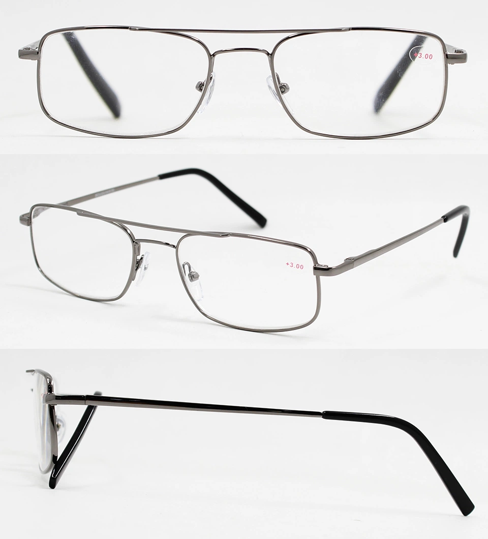 Manufacturier Promotional High Quality Rectangle Reading Eyewear Fashion Slim Double Bridge Designer Metal Reading Glasses (WRM610183)