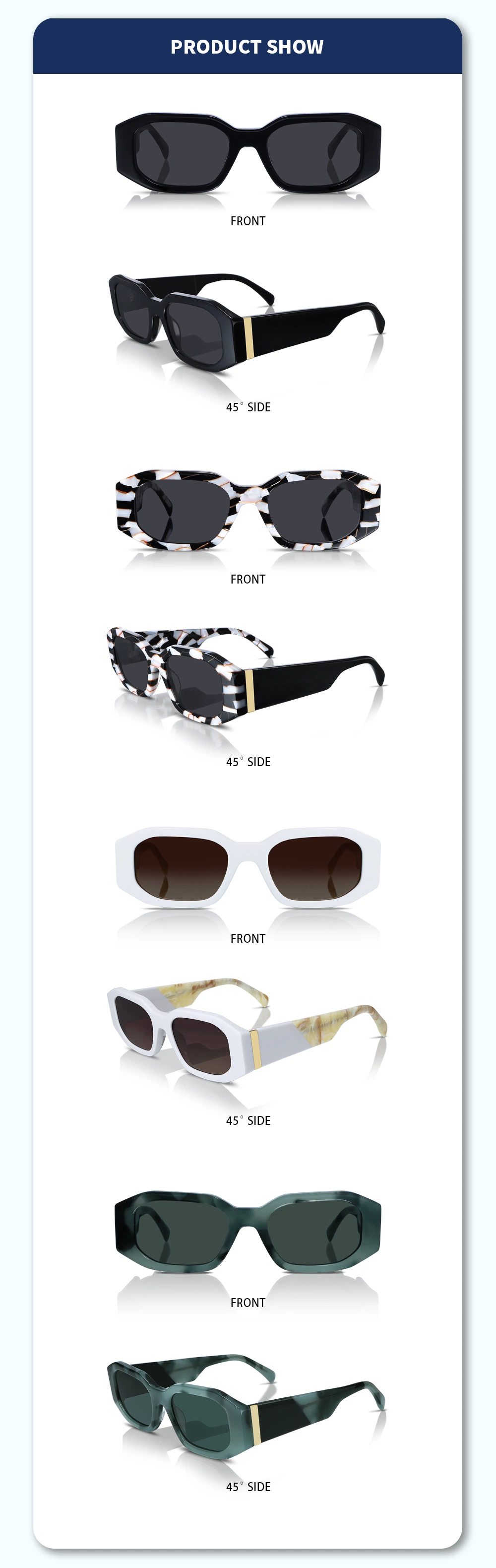 Yeetian Classic Black Polygon Rectangle Frame Mens Glasses Luxury Acetate Sunglasses 2024