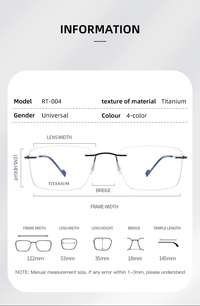 2024 Rimless Executive Optical Glasses Beta Titanium Frame Titan Metal Eyeglasses Eye Glasses Frames for Men