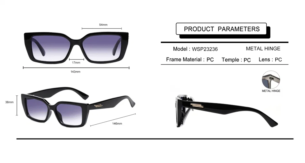 Trendy Navy Blue Rectangle Sun Glass for Women Men Desinger Polarized Sunglasses