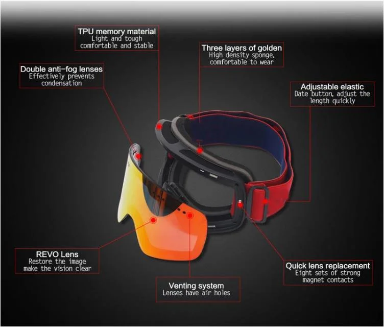 OEM Frame Color Adult Winter Safety Sports Protection Non-Slip Rubber Snowboard Ski Goggles