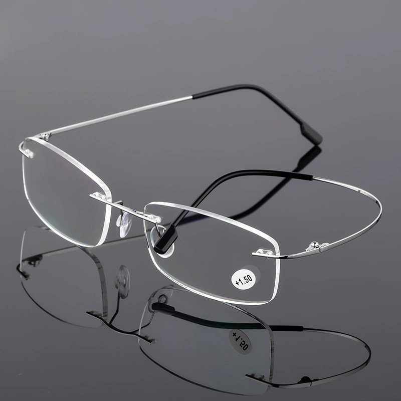 Wholesale Custom Men Slim Light Blue Light Block Reading Glasses Promotional Bendable Temple Metal Reading Glasses (AL-02)