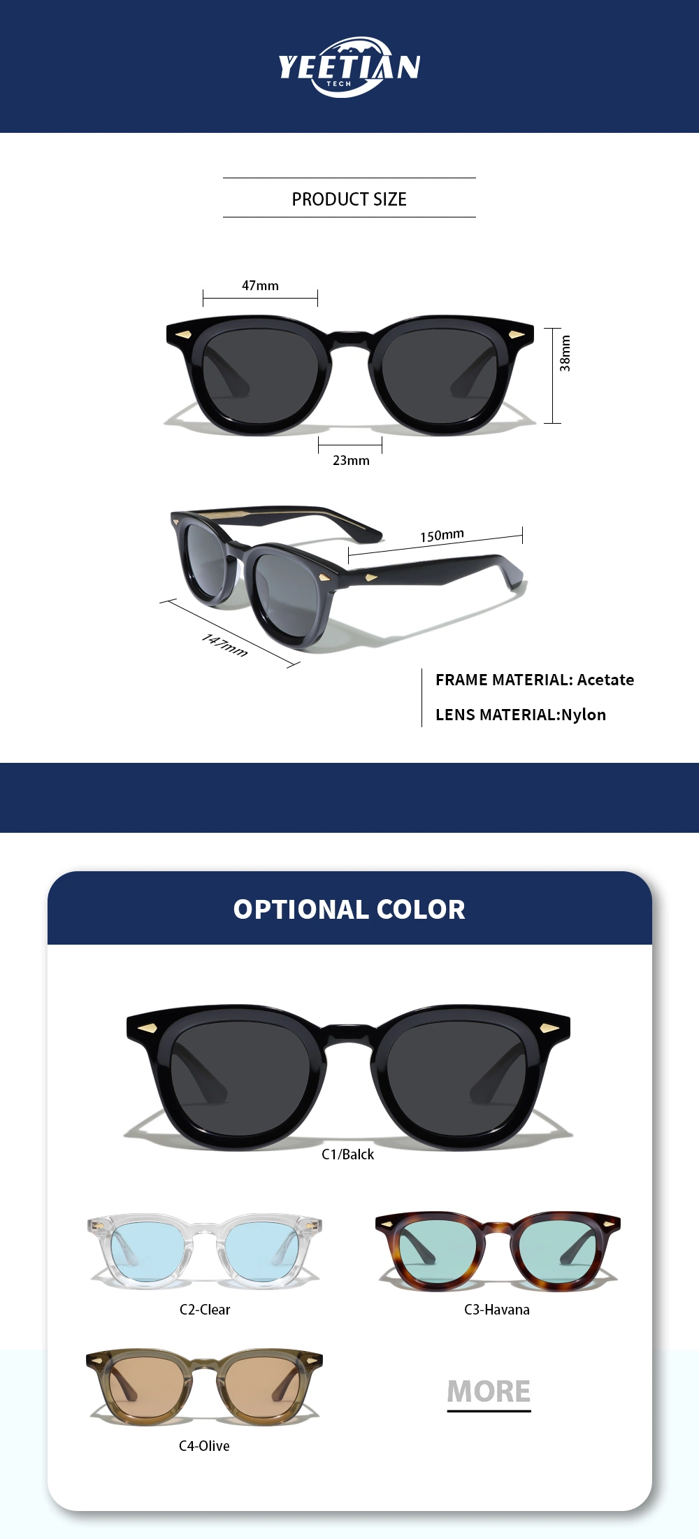 Yeetian Fashion Bevel Design Small Vintage Round Frame Luxury Acetate Women Men Sunglasses