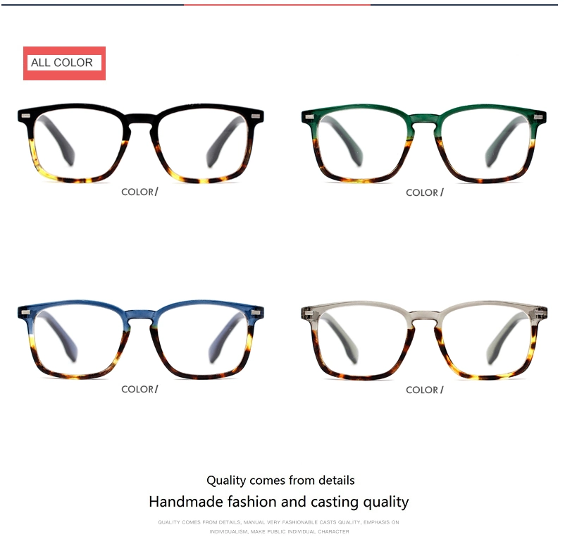 Hand Made Fashion Square Frame Reading Glasses Gradients PC Spring Hinge Reading Glass (WRP22008B)