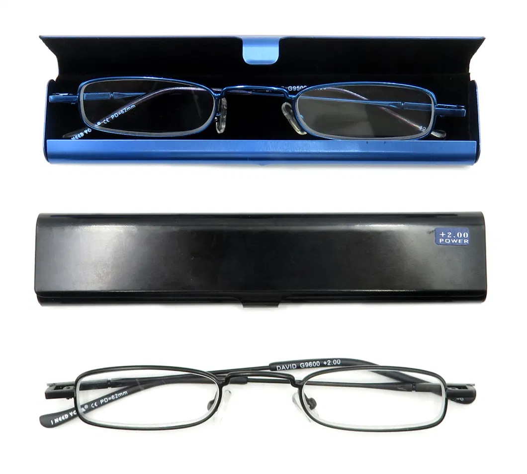 New Arrivals Small Metal Square Frame Ultra Thin Safety Reading Glasses with Case
