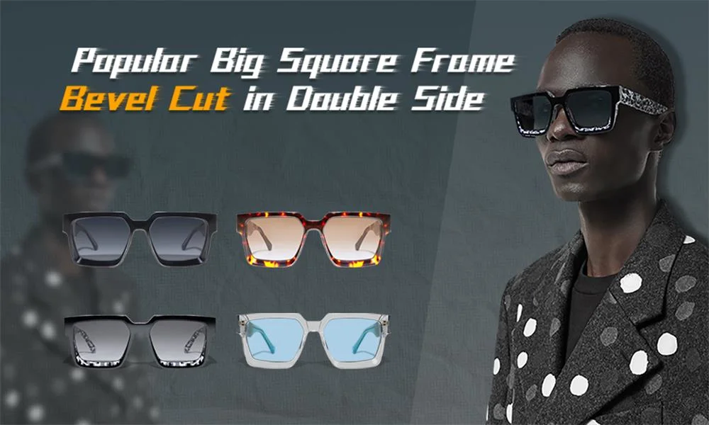 Yeetian Custom Clear and Black UV400 Protective Bevel Cut Big Square Acetate Sunglasses