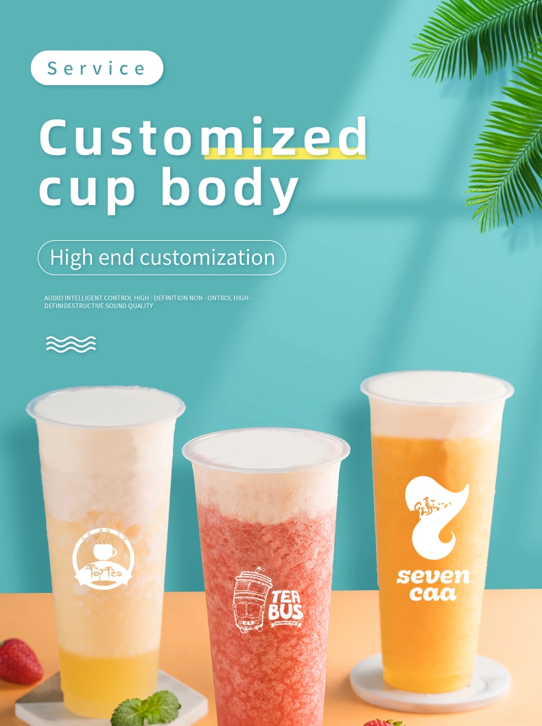 500ml/700ml Disposable PP Plastic Tea Milk Drinking Cup with Custom Logo Printing