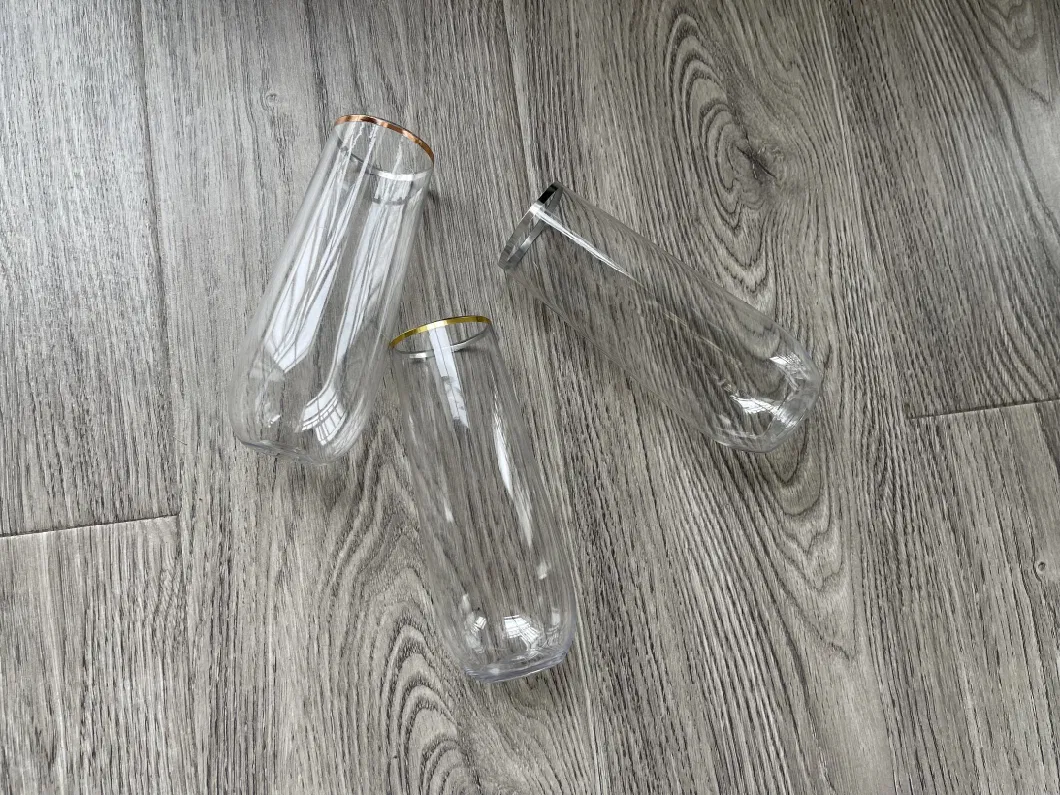 24 Pack Stemless Plastic Wine Glasses 12 Oz Gold Rim Cup, Disposable Plastic Wine Glass Plastic Unbreakable Champagne Glasses