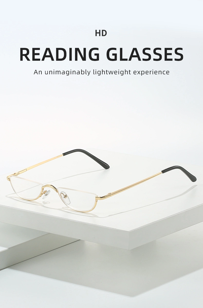 Half Frame Reading Glasses Spring Hinges for Men Women Slim Half Moon Lens Readers Metal Semi Rimless Eyewear