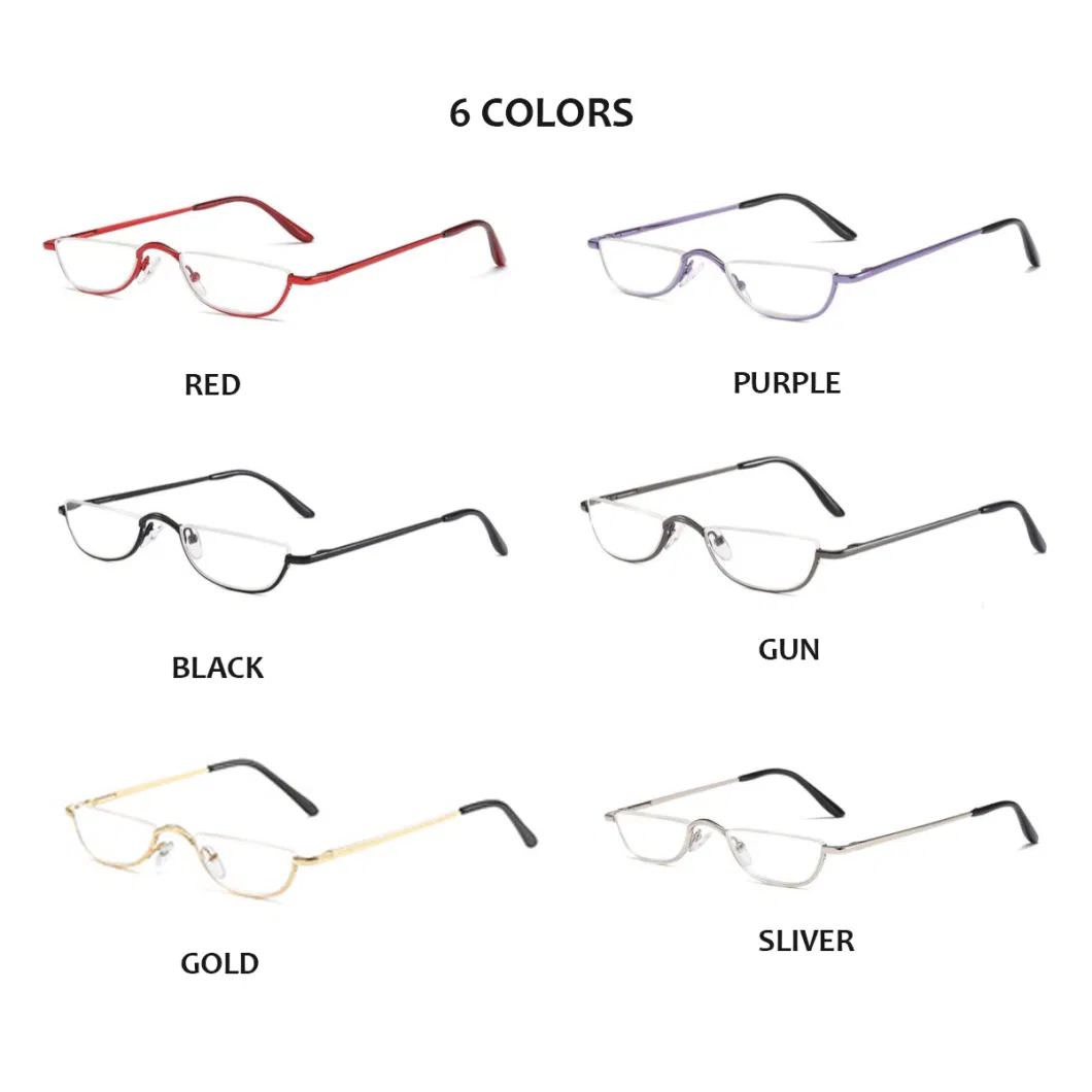 Half Frame Reading Glasses Spring Hinges for Men Women Slim Half Moon Lens Readers Metal Semi Rimless Eyewear