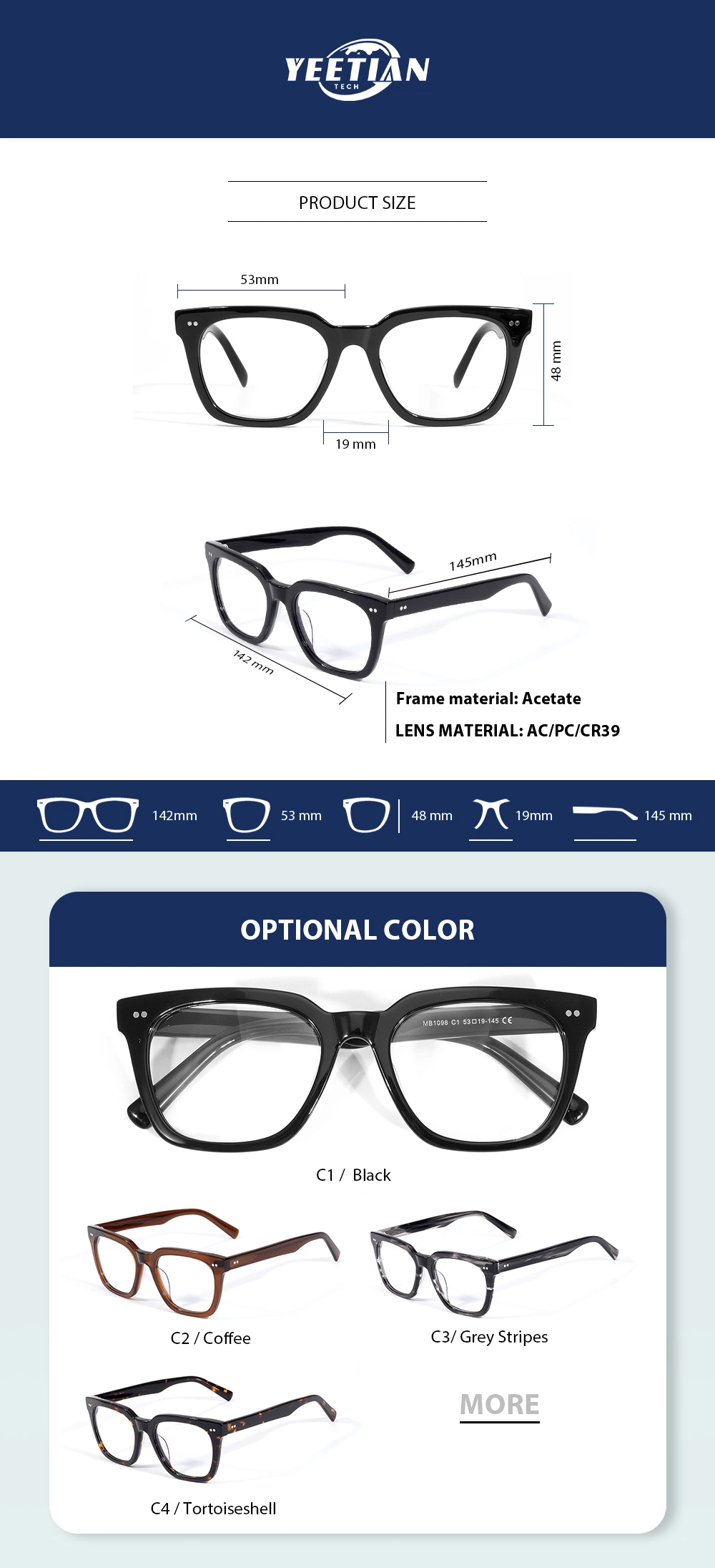 Yeetian Spectacles or Recycled Plastic Men Frames Optical Rectangular Glasses