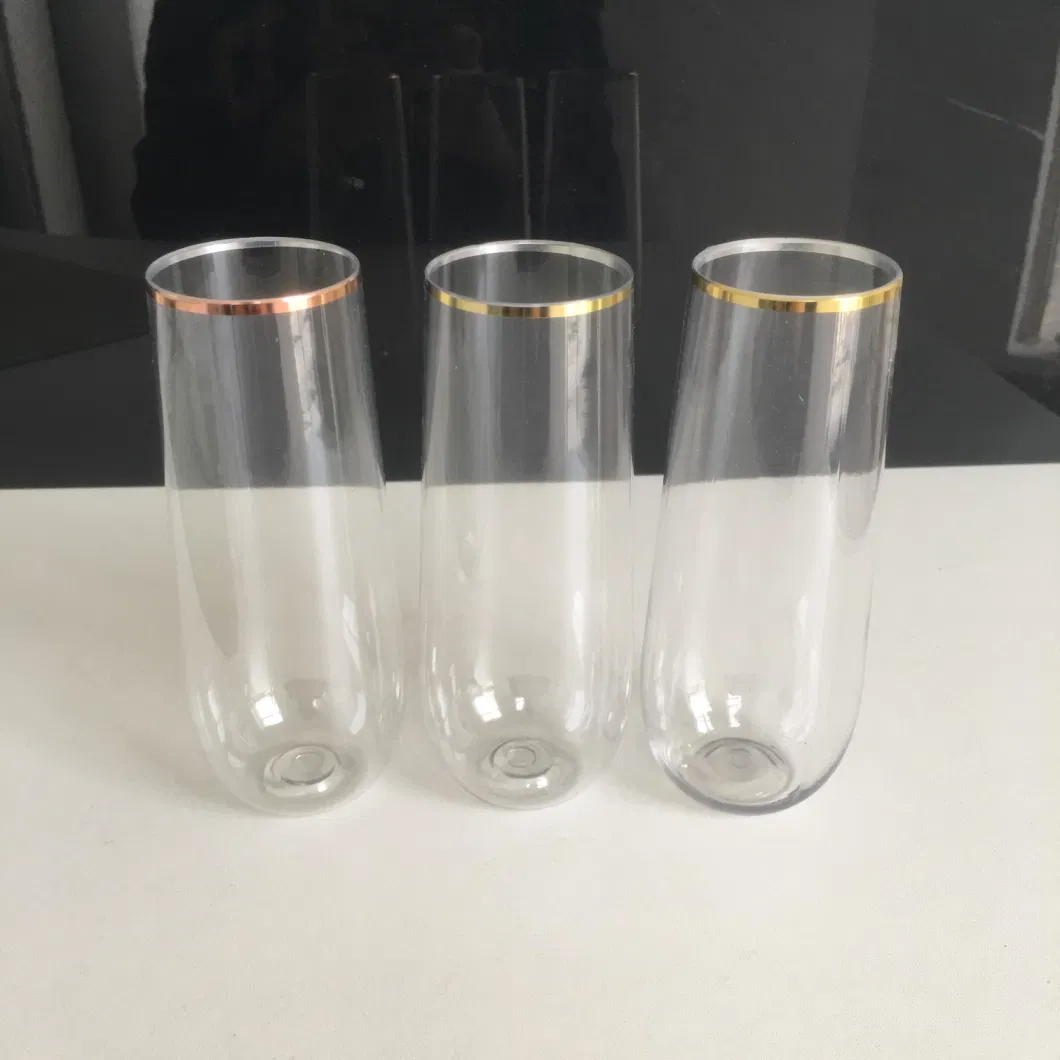 Factory Stemless Plastic Wine Glasses Shatterproof Champagne Flutes Recyclable Unbreakable Cocktail Cup