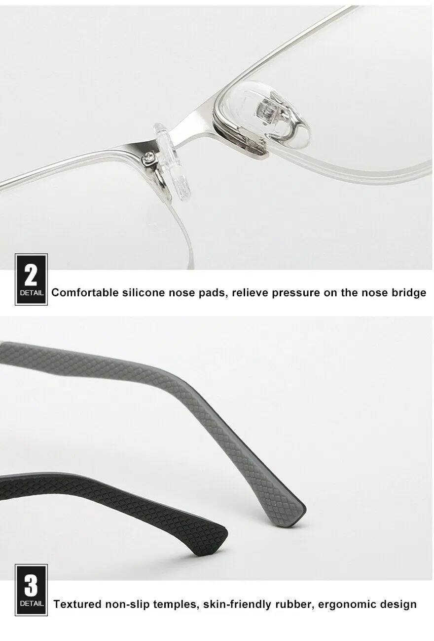 Men&prime;s Reading Glasses +1.0 to +4.0 Business Reading Lens Metal Frame Optical Anti Blue Light Presbyopia Glasses