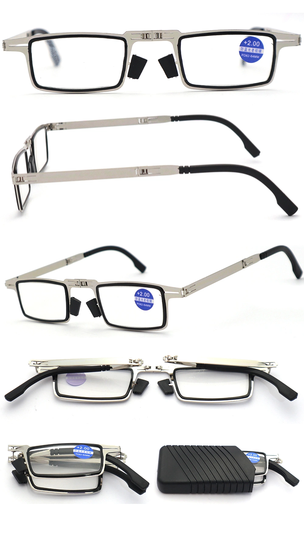 Custom Folding Reading Glasses Blue Light Blocking Retro Metal Frame Clear Lens Glasses