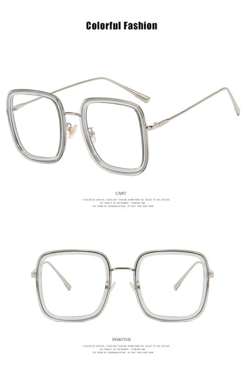 Oversized Square Frame Fashion Reading Eyeglasses Custom Designer Metal Frames Computer Eyewear Anti Blue Light Women Glasses