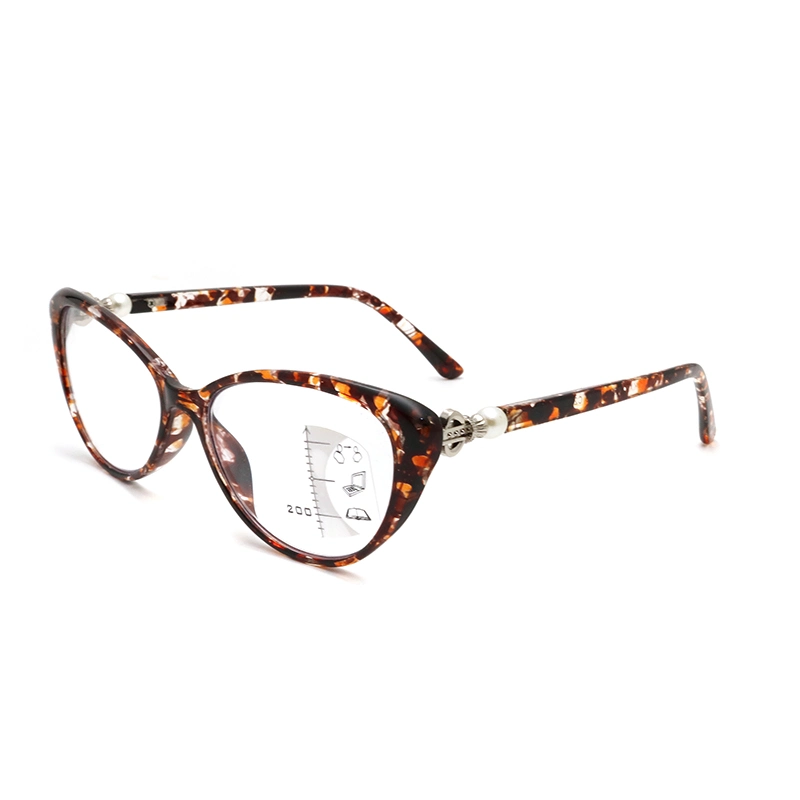 in Stock Full Frame Tortoiseshell Cat Eyes Progressive Lens Reading Glasses for Women