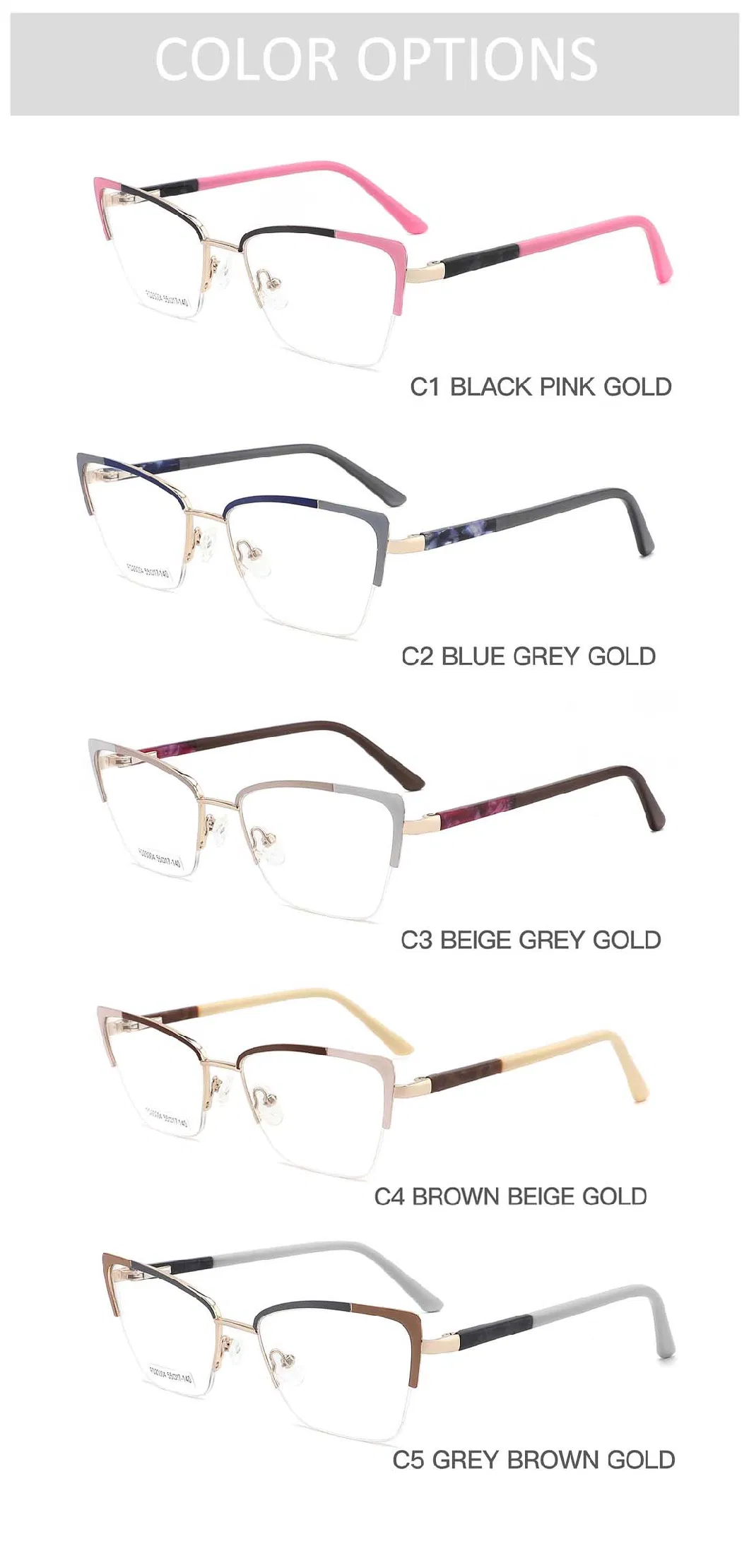 Gd Wenzhou Factory China Wholesale Retro Half Frame Women Metal Shinny Stainless Optical Frames Classic Designer Spring Hinge Optical Eyeglass Frames