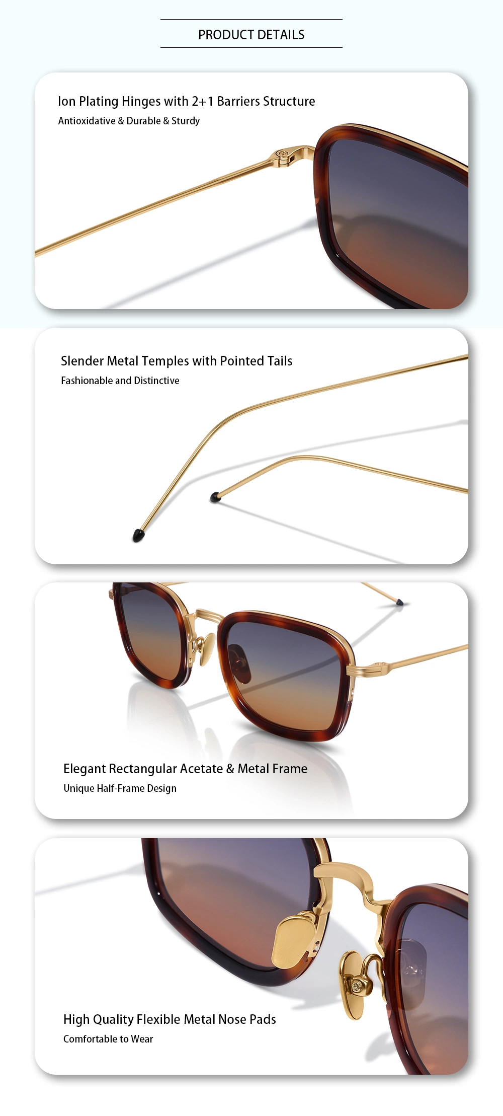 Yeetian Unique Gentle Golden Slim Frame Metal Sunglasses Shades Unisex