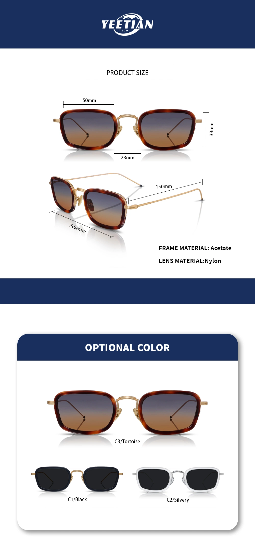 Yeetian Unique Gentle Golden Slim Frame Metal Sunglasses Shades Unisex