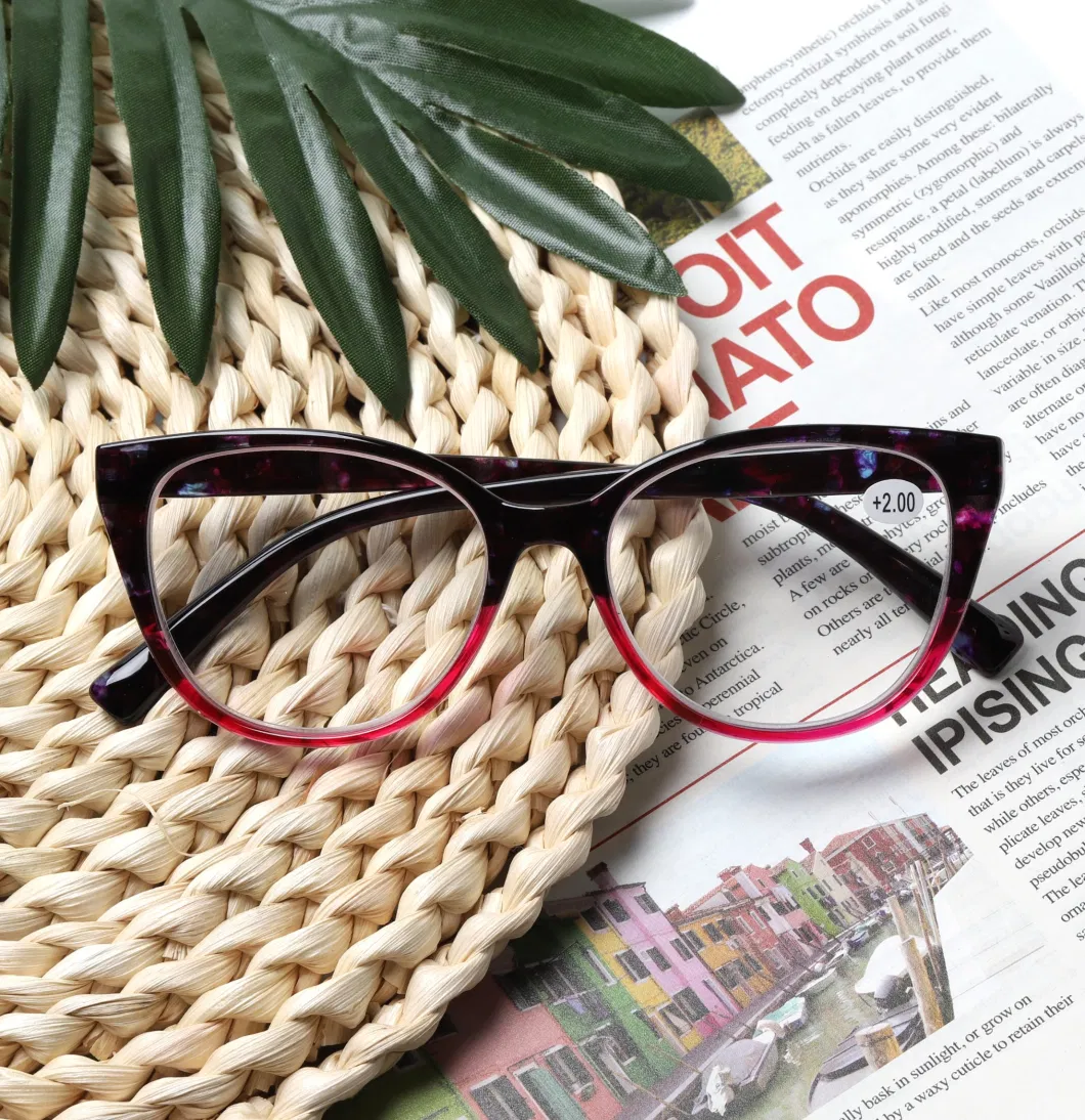 Hand Made Design Logo Painting Cat Eye Reading Glasses with Comfortable Spring Hinge