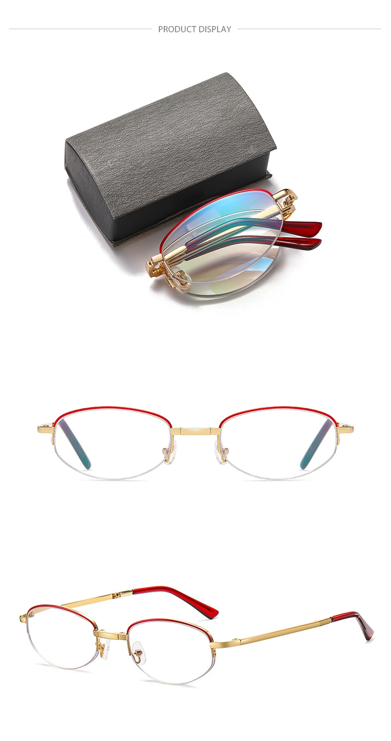 New Product High Quality Trend Half Frame Anti Blue Light Folding Metal Eyewear Women Colorful Reading Glasses