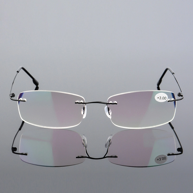 Wholesale Custom Men Slim Light Blue Light Block Reading Glasses Promotional Bendable Temple Metal Reading Glasses (AL-02)