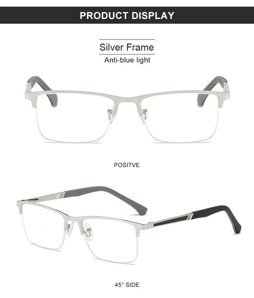 Men&prime;s Reading Glasses +1.0 to +4.0 Business Reading Lens Metal Frame Optical Anti Blue Light Presbyopia Glasses