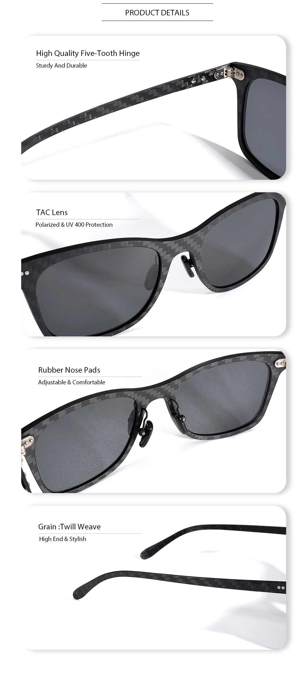 Yeetian Yet030 Bespoke Men Polarized High End Wayfaring Stylish Carbon Fiber Sunglasses