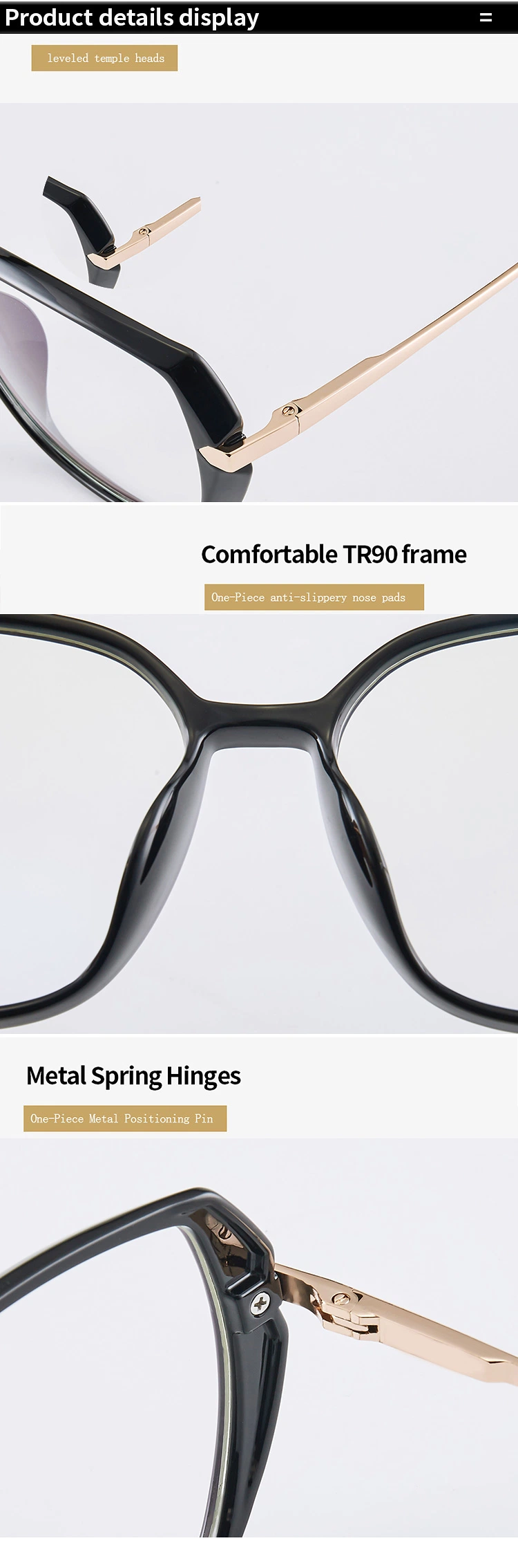 Top Quality Unisex Optical Frame Square Tr90 Eyeglasses Anti-Blue Light Glass Customised Logo