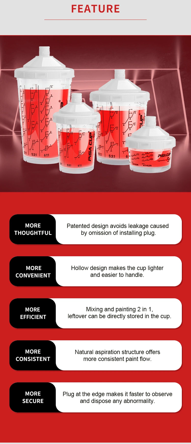 Hot Sale Plastic Paint Cup System Disposable Mixing Cups and Collars