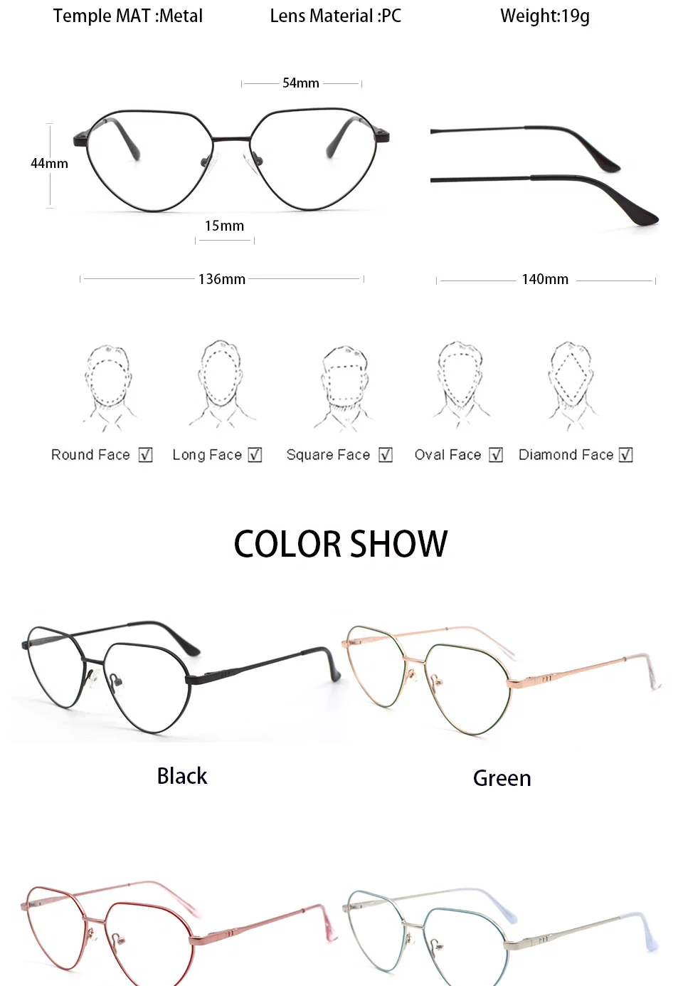 Cute Metal Myopia Glasses Frame New Fashion Classic Eyewear Computer Eyeglasses