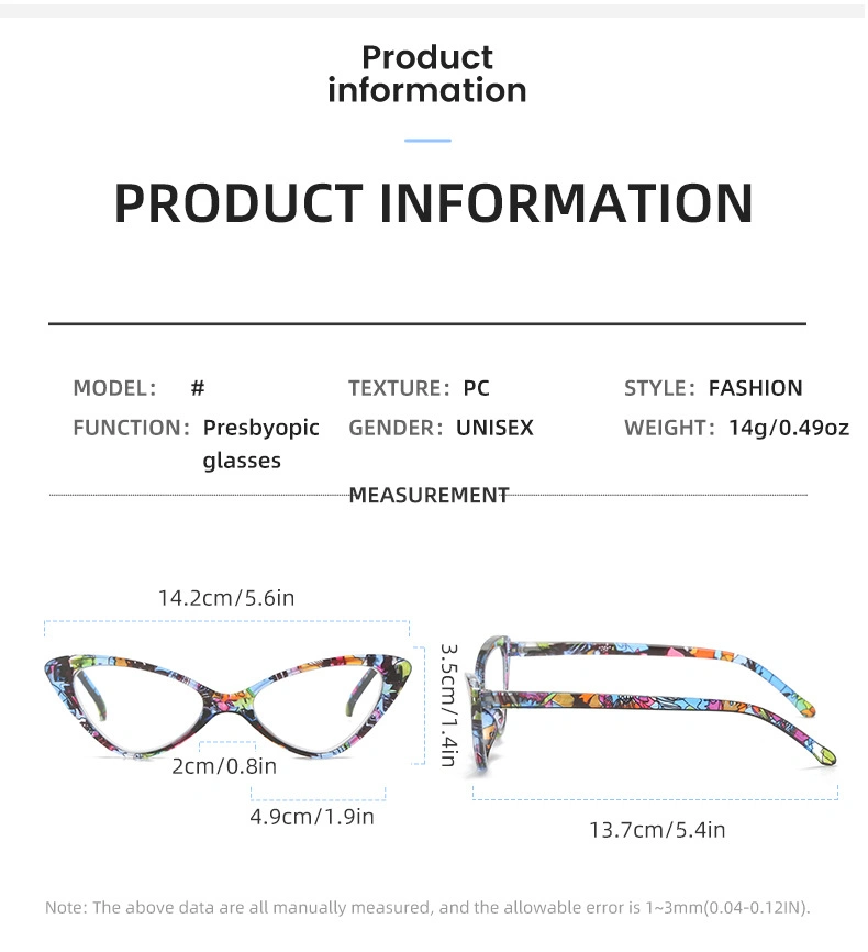 Women Men Unisex Reader PC Frame Cat Eye Reading Glasses for Adults