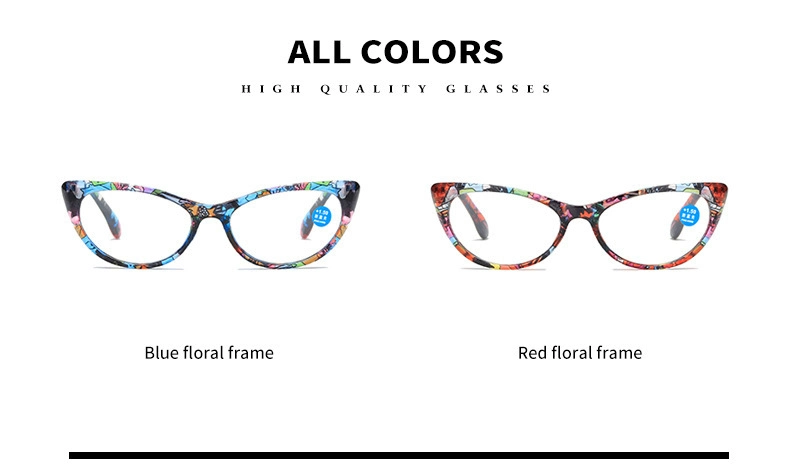 Ready to Ship Fashionable Comfortable Cat Eye Floral Frame Anti Blue Light Eyewear Women Colorful Reading Glasses