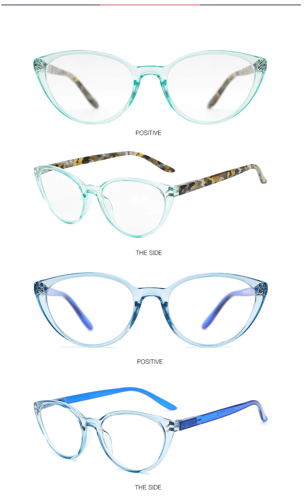 Recycled Rpctg Material Reading Glasses Fashion Cat Eye Design Reading Glasses High-Quality AC Lenses Spring Hinge Reading Glasses