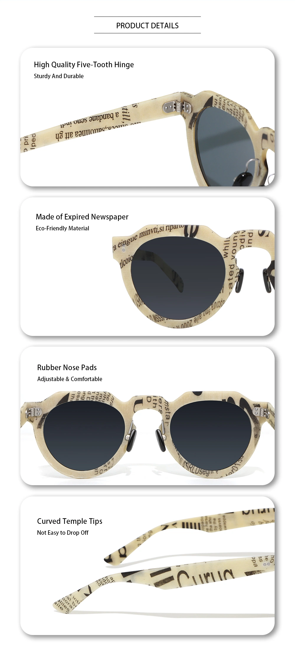 Yeetian Polarized Optical Lenses Retro Sunglasses Made of Recycled Paper Material