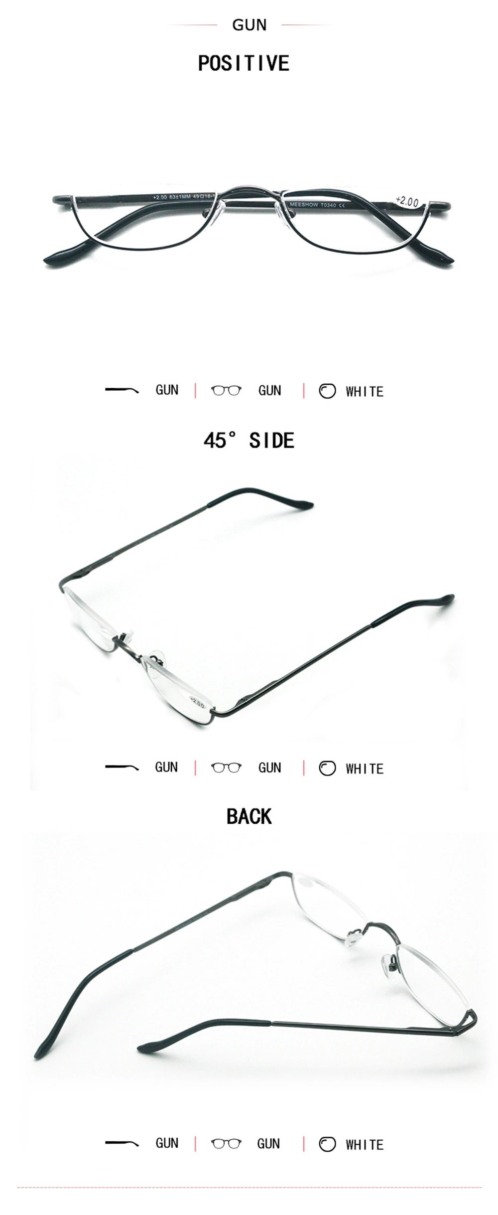 Metal Half Moon Presbyopic Female Male Semi Rimless Reading Glasses