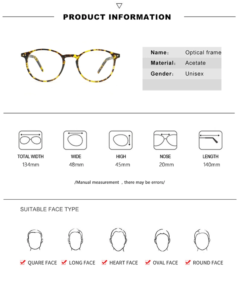 2020 Acetate Designer Cheap Round Safety Plastic Handmade Fashion Wholesale Factory Direct Sale Retro Unisex Optical Eyewear Eyeglass Frame