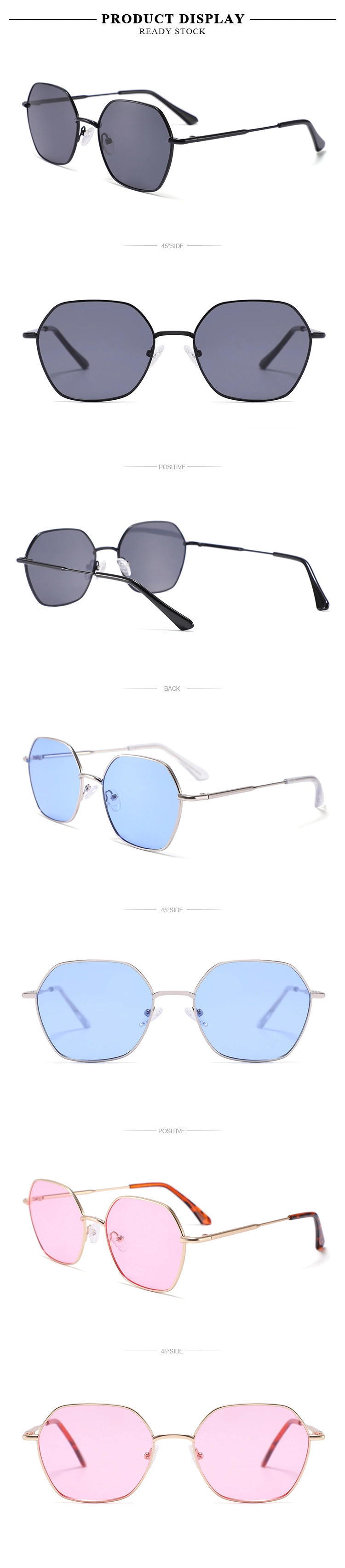 High Quality Trend Retro Colorful Personality Metal Big Frame Shades Design Wholesale Fashion Sunglasses for Men and Women