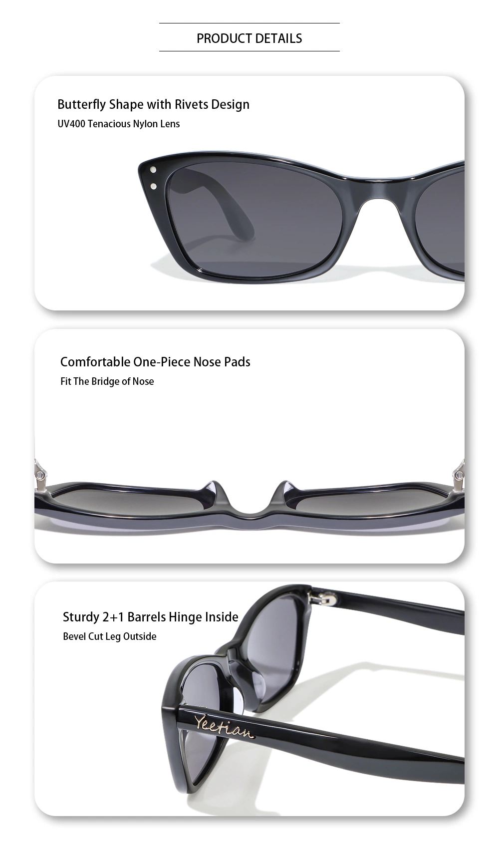 Yeetian Black Biodegradable Famous Brands Designer Polarized Men Acetate Sunglasses