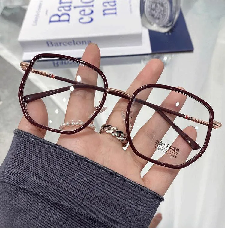 Oversized Square Trendy Fashion Anti Blue Light Eyeglasses Frames Reading Designer Eyewear Women Men Glasses