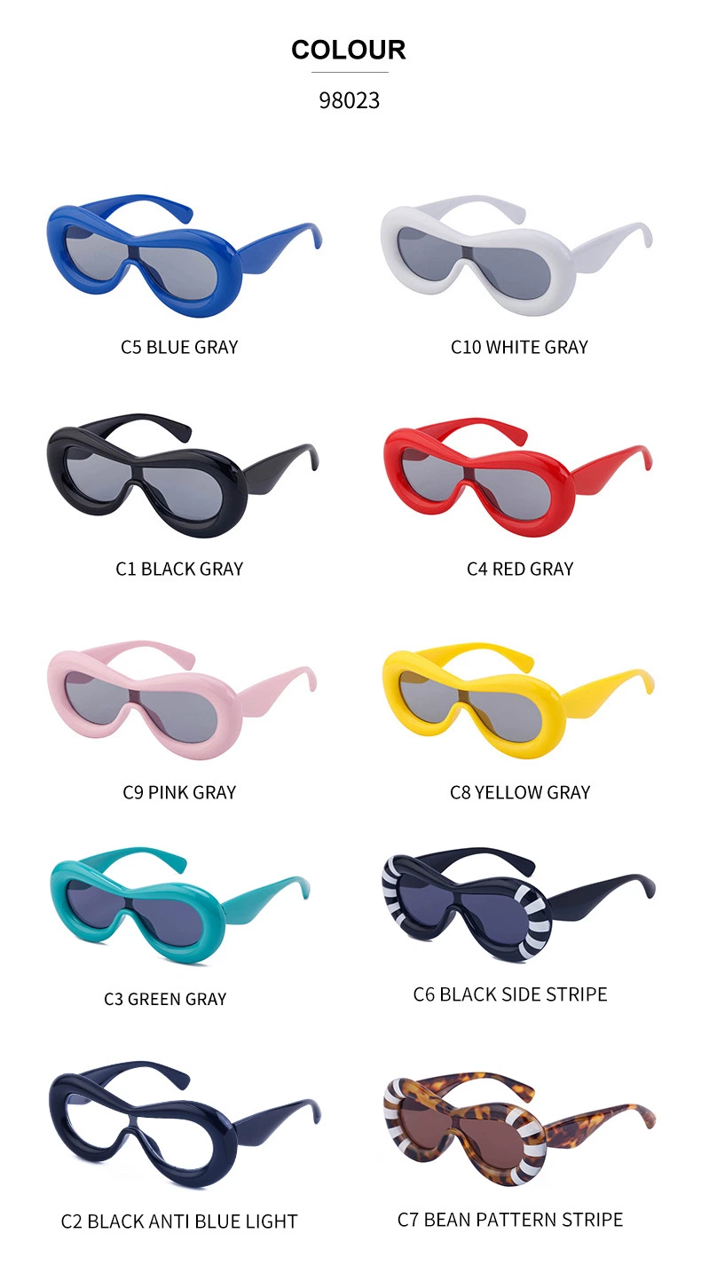 2023 New Arrival Trendy One-Piece Thick Frame Sunglasses Candy Color Party Women Eyewear Sun Shade