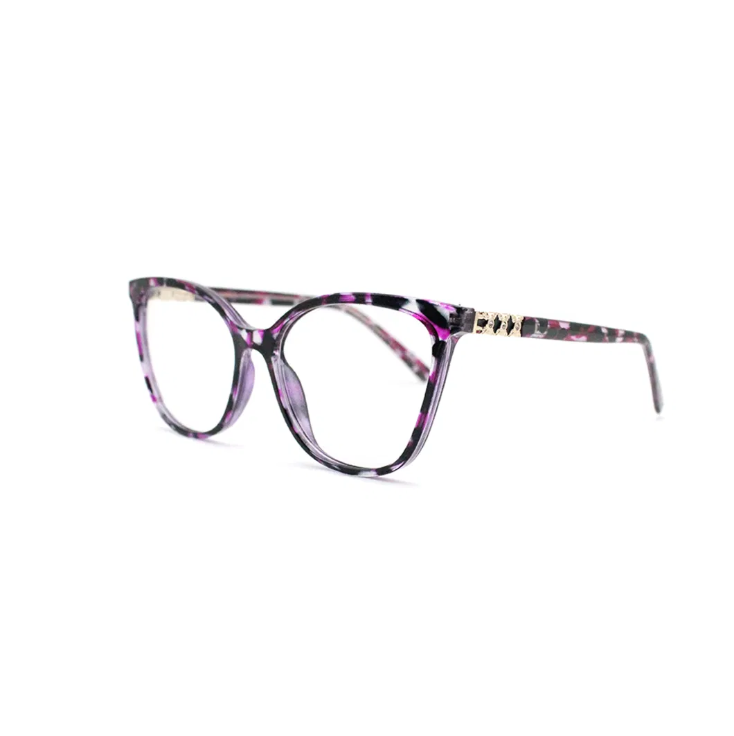 Stylish Lady Retro Cat Eye Plastic Injection with Metal Decoration Glasses Frames