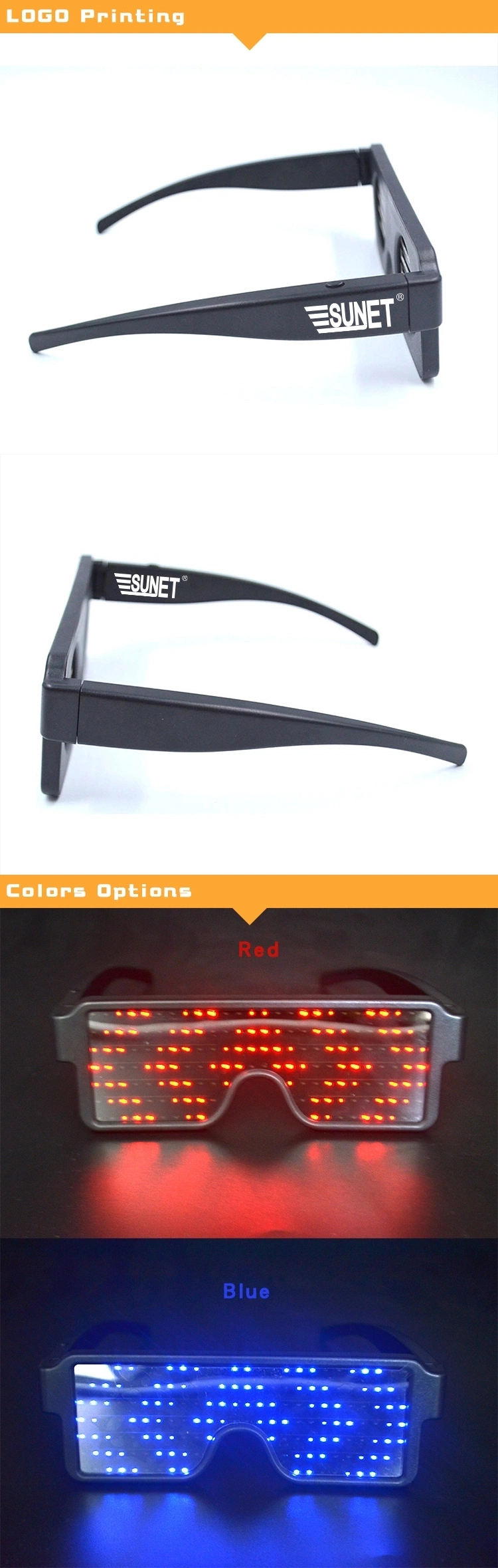 2019 New Product Rechargeable LED Glasses Can Custom Shape