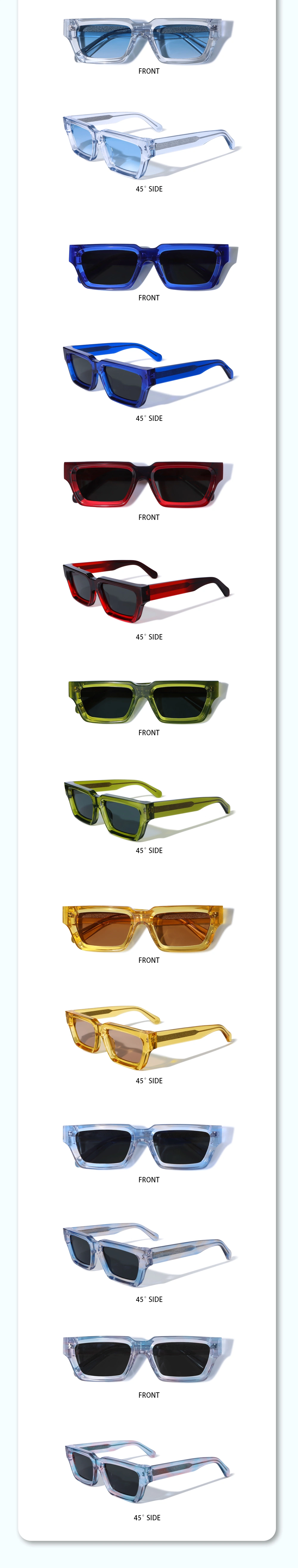 Yeetian Biodegradable Trendy Custom Logo Wholesale Rectangle Acetate Unisex Sunglasses