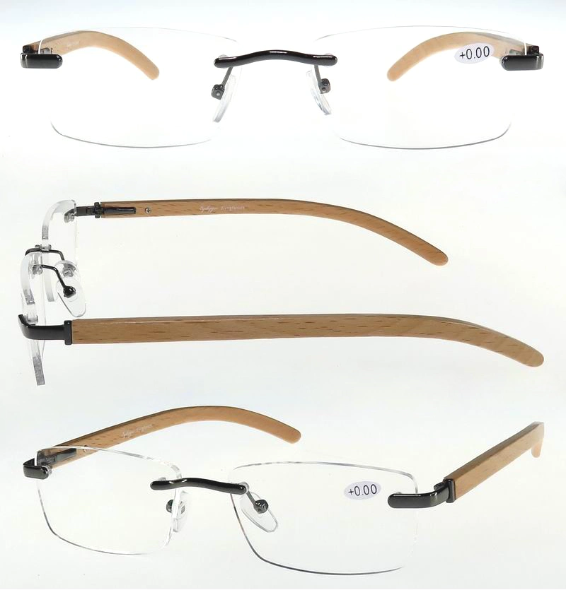 Factory Wholesale Rimless Wood Bamboo Metal Reading Glasses