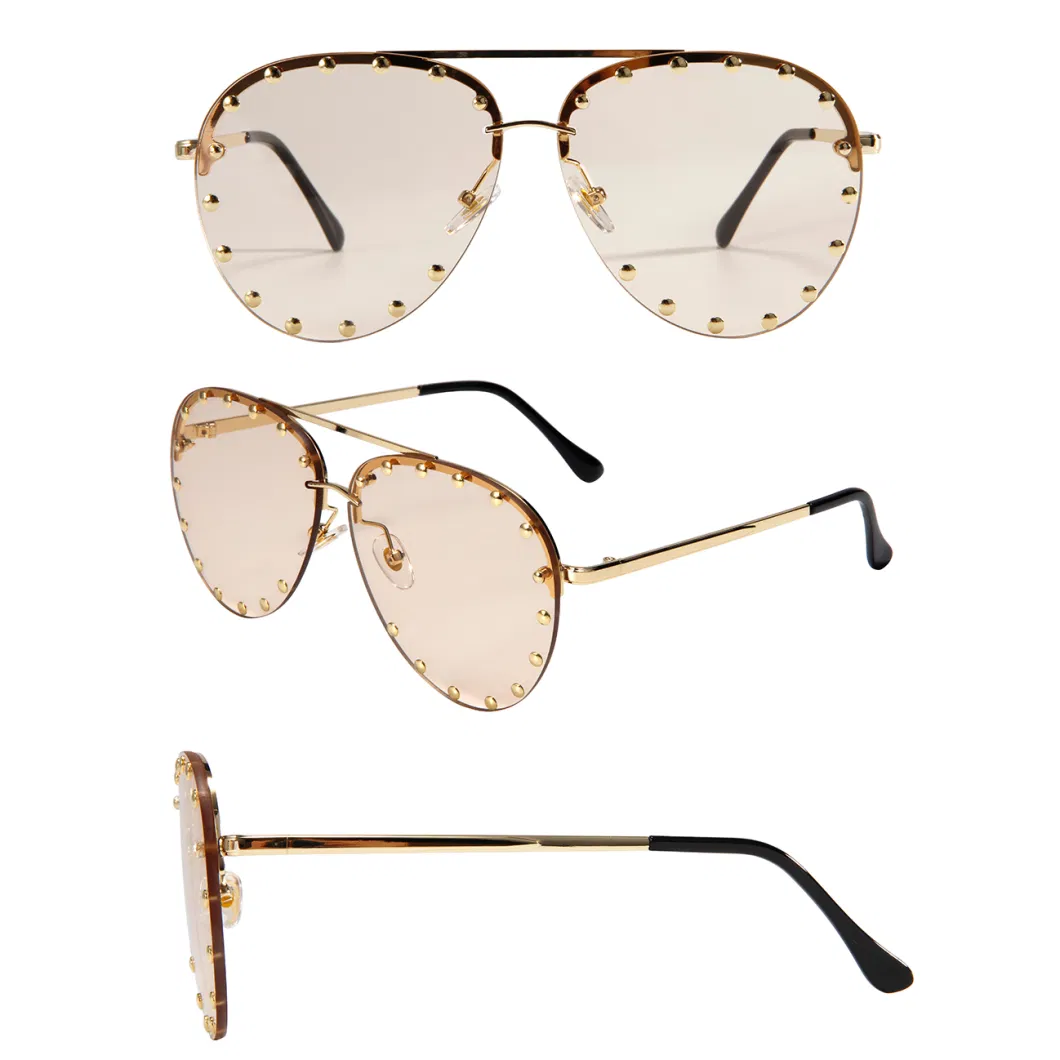 Stylish Fashion Rivet Design Metal Rimless Man Woman Sunglasses