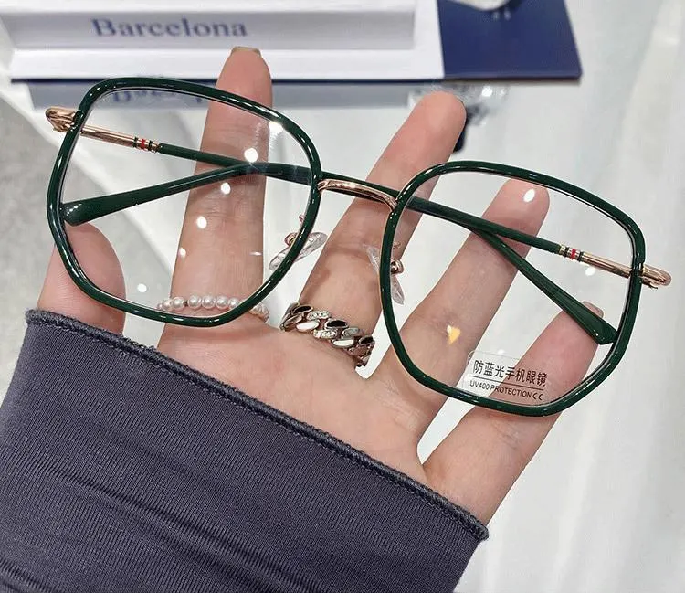 Oversized Square Trendy Fashion Anti Blue Light Eyeglasses Frames Reading Designer Eyewear Women Men Glasses