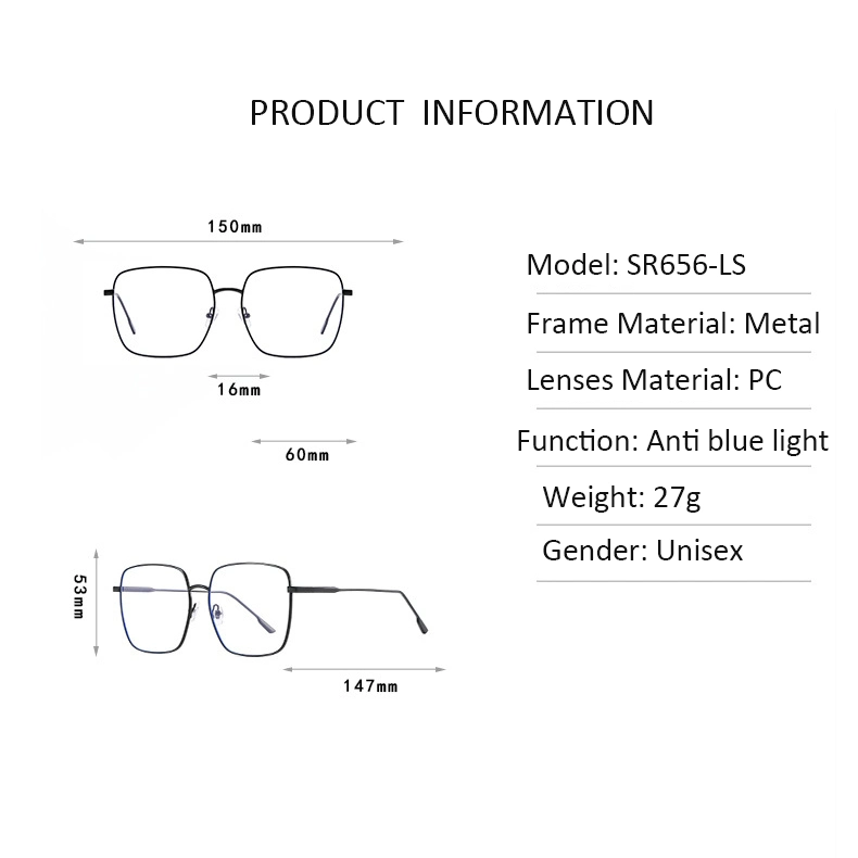 High Quality Blue Light Blocking Gaming Glasses Square UV400 Protection Metal Optical Frame Computer Eyeglasses Anti Glare Eye Strain Men Women Glasses