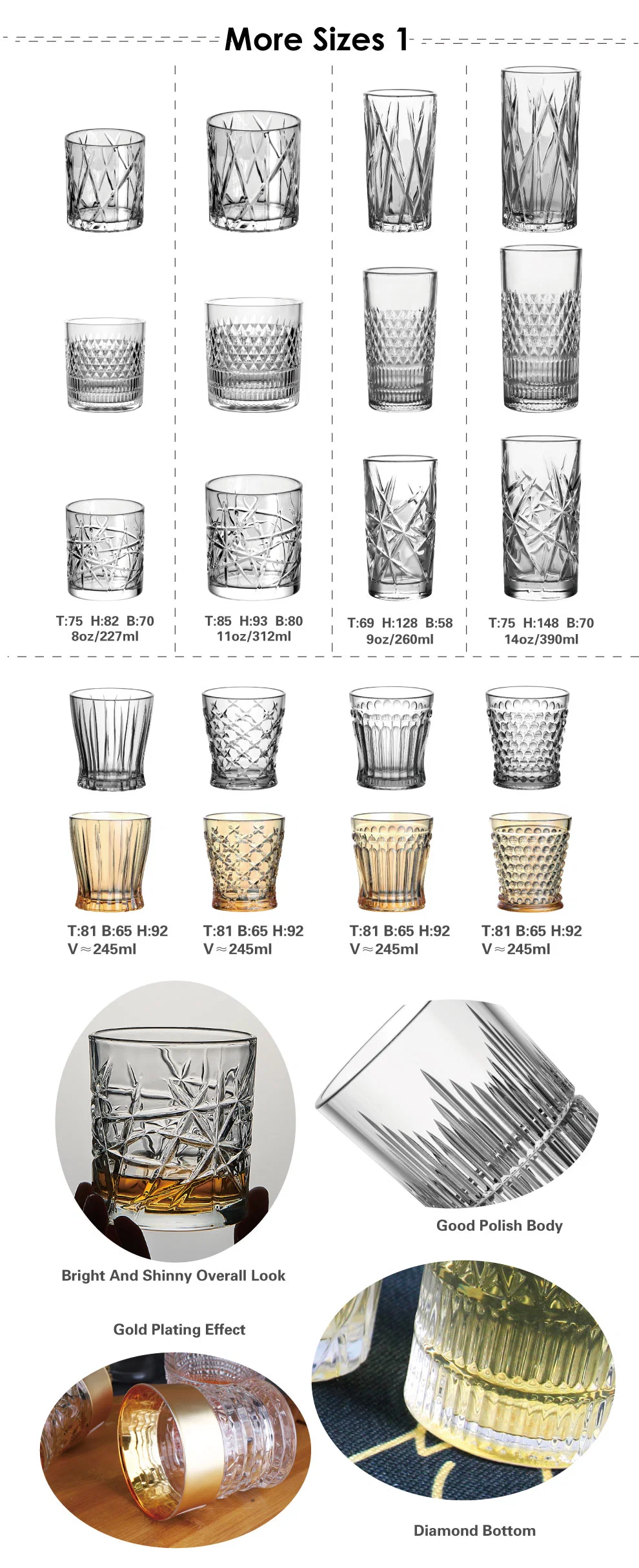 Garbo New Exclusive Designs Embossed 11oz Whiskey Glass Tumbler Cups