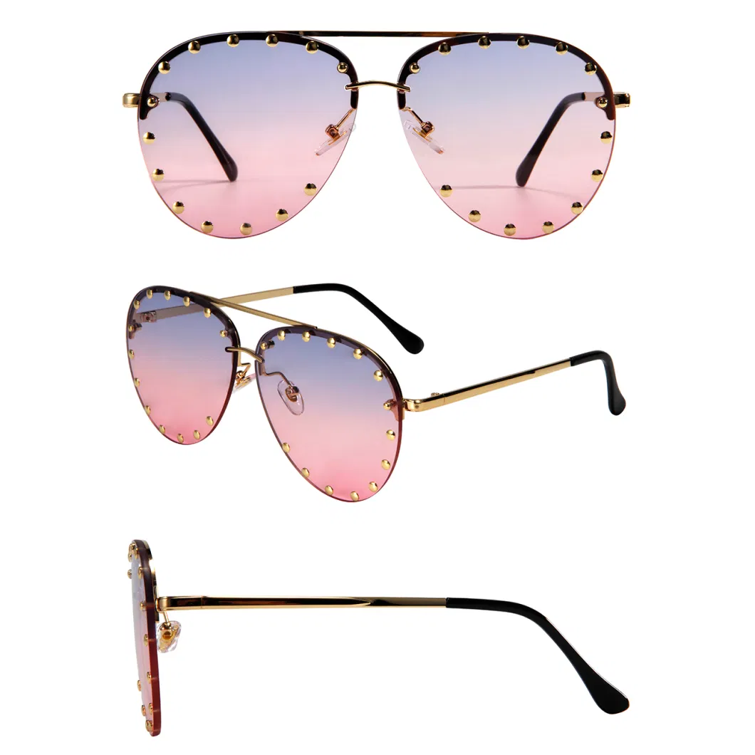 Stylish Fashion Rivet Design Metal Rimless Man Woman Sunglasses